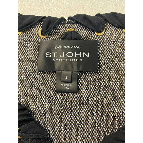 St John Boutique Imperial Leopard Wool Knit Cardigan Jacket Black size 8 - Picture 6 of 6